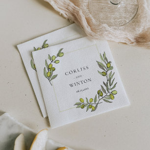 Olive grenar ram bröllop Napkins Pappersservett