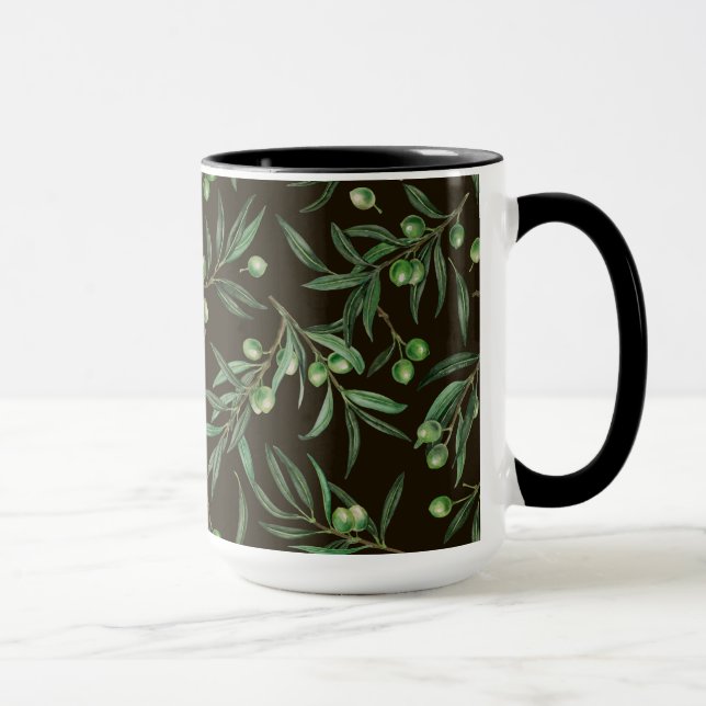 Olive grenar vattencolor on black mugg (Höger)