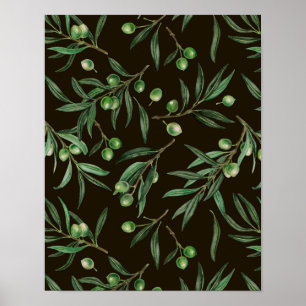 Olive grenar vattencolor on black poster