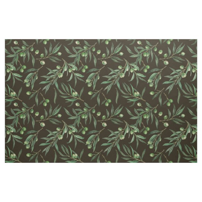 Olive grenar vattencolor on black tyg (Fat Quarter)