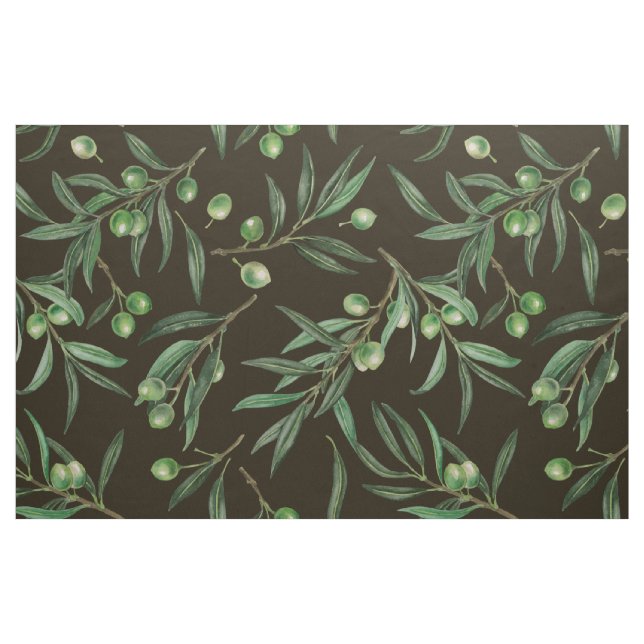 Olive grenar vattencolor on black tyg (Fat Quarter)