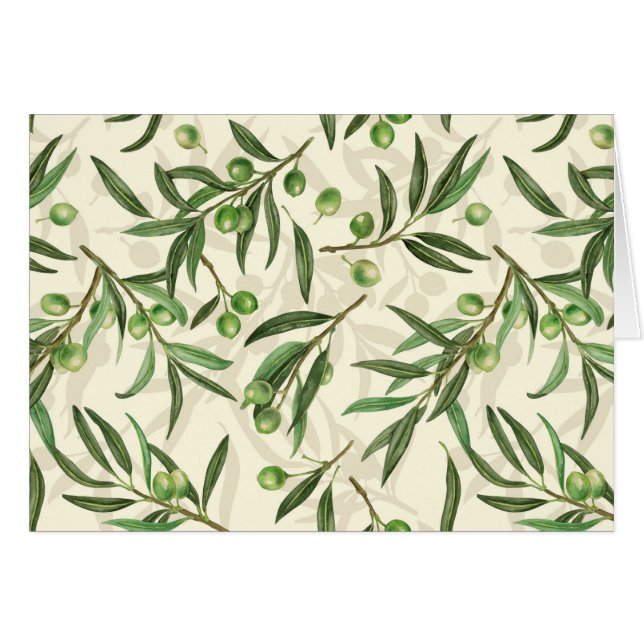 Olive grenar, vattenfärg hälsningskort (Framsidan Horizontal)