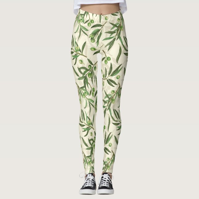 Olive grenar, vattenfärg leggings (Framsida)