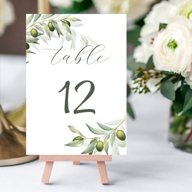 Olive Grenar Watercolor Rustic Bröllop Bordsnummer (Skapare uppladdad)