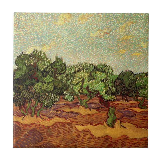 Olive Grove, Blek Blå himmel av Vincent van Gogh Kakelplatta (Framsidan)