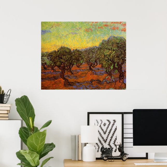 Olive Grove, Orange Himlar av Vincent van Gogh Poster (Hemmakontoret)