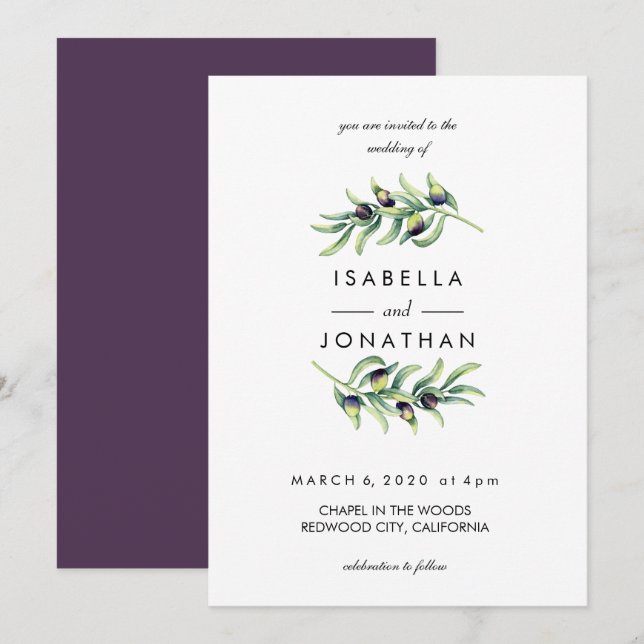 Olive Grove | Två Grenar bröllop Inbjudningar (Fram/baksida)