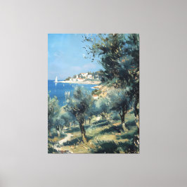 Olive Grove with Coastal Village and Sea Canvastryck