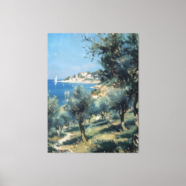 Olive Grove with Coastal Village and Sea Canvastryck (Framsida)