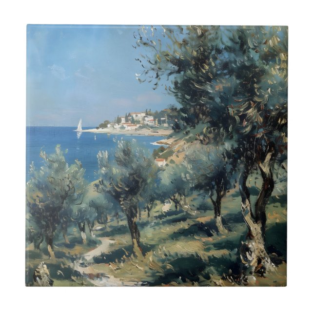 Olive Grove with Coastal Village and Sea Kakelplatta (Framsidan)