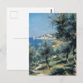 Olive Grove with Coastal Village and Sea Vykort