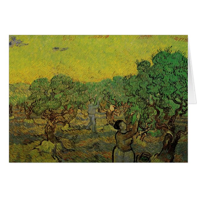Olive Grove with Picking Figurer, Vincent van Gogh Hälsningskort (Framsidan Horizontal)