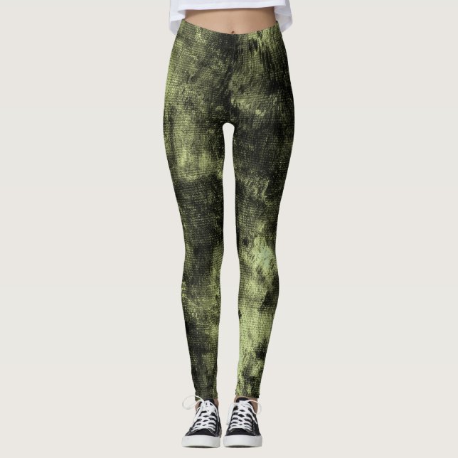 Olive Grunge Textured Spandex Leggings (Framsida)