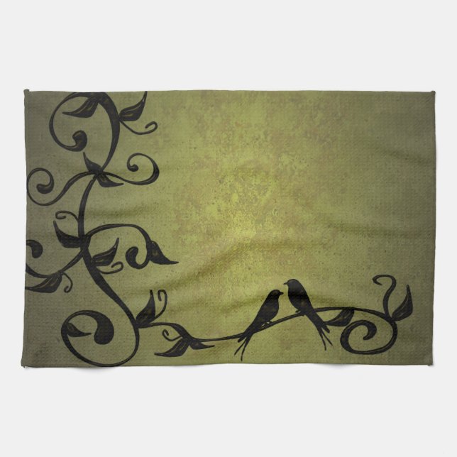 Olive Grunge Vines Kitchen Towel Kökshandduk (Horisontell)