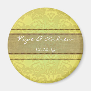 Olive & Guld Damask Wedding Magnet