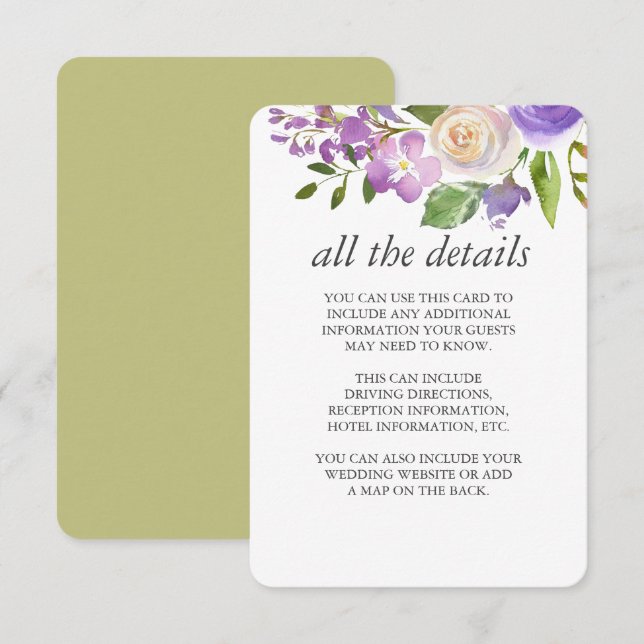 Olive | Information om Chic Lavender Blommigt Bröl Inbjudningar (Fram/baksida)