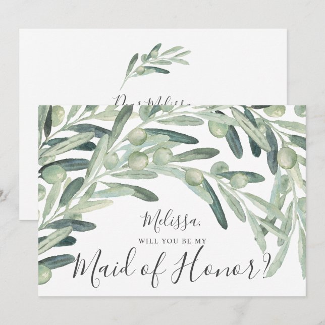 Olive kommer du att vara min Maid of honor Inbjudningar (Fram/baksida)