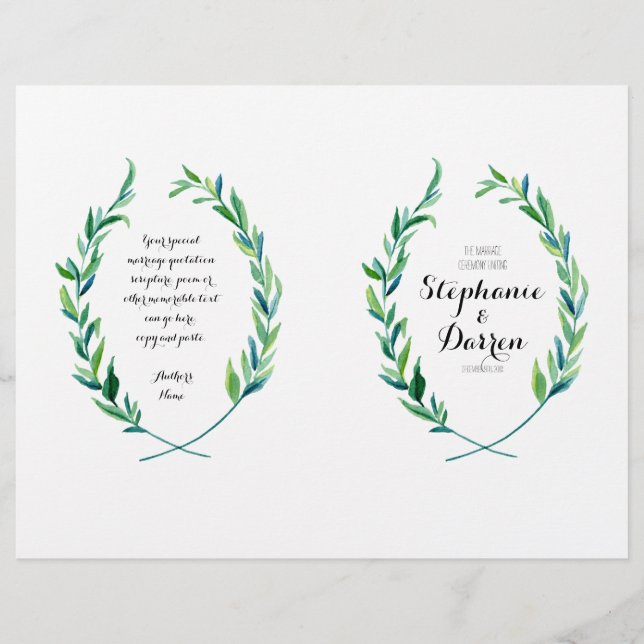 Olive Laurel Löv Wandemodern Ceremony Program (Framsida)