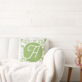 Olive Leaves and Initial Throw Pillow Kudde