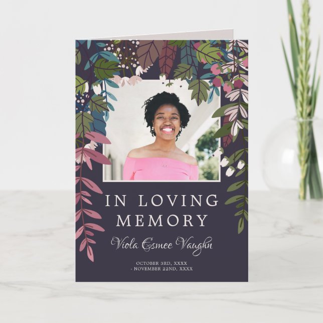 Olive Lila Greenery Photo Funeral Program (Framsida)