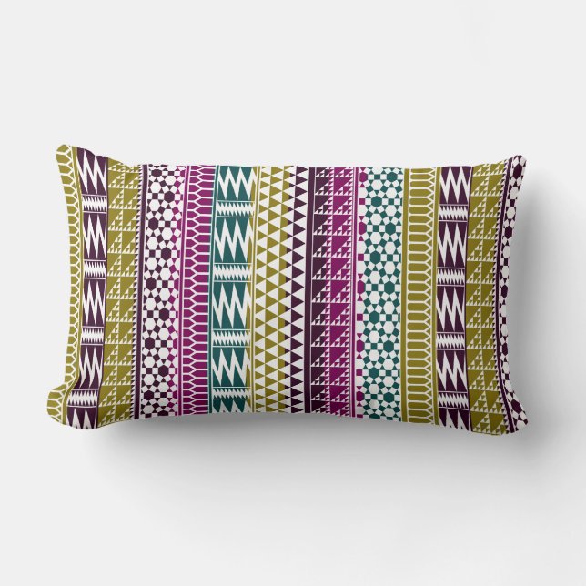 Olive Lila Teal Geo Aztec Tribal Print Mönster Lumbarkudde (Framsida)