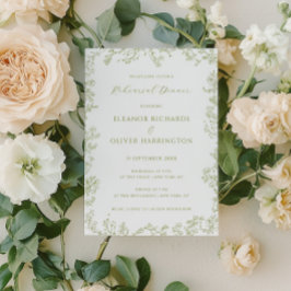 Olive Line Art Floral Border Rehearsal Dinner Inbjudningar