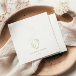 Olive Line Art Floral Crest Wedding  Pappersservett