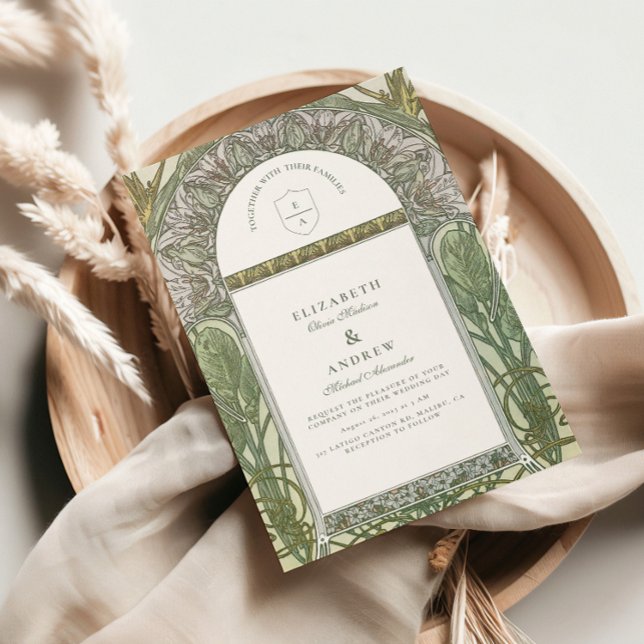 Olive Löv Arch Art nouveau bröllop Inbjudningar (Skapare uppladdad)