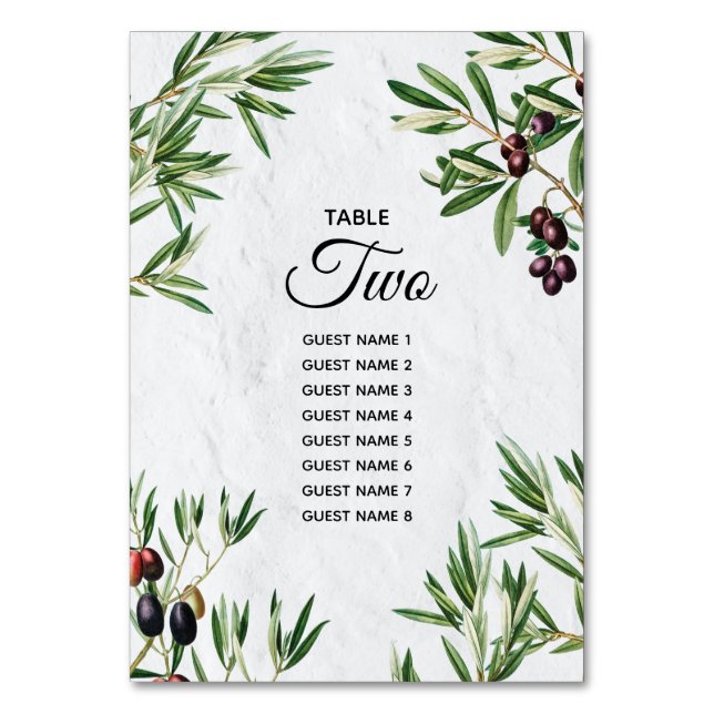 Olive Löv, den grekiska ön Bröllop vid Medelhavet Bordsnummer (Framsidan)