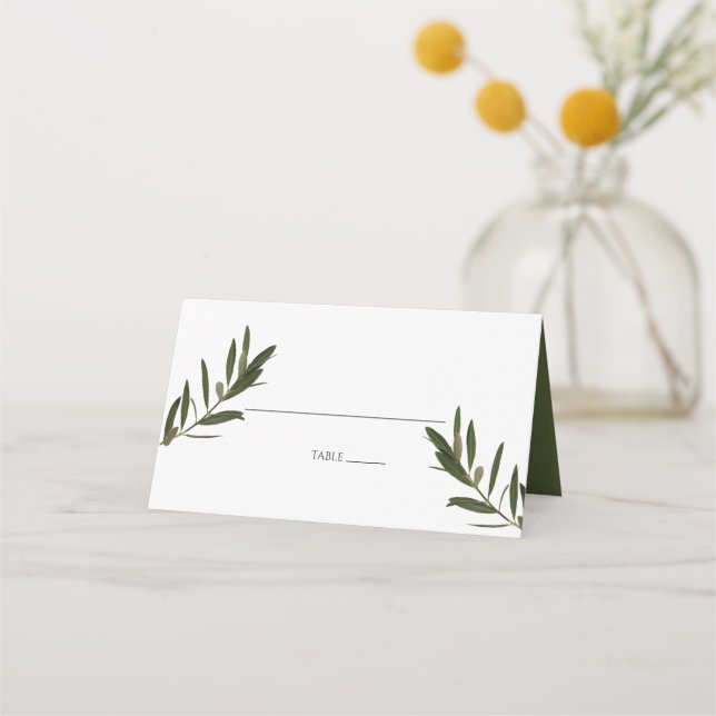 Olive Löv Greenery Bröllop Place Card Placeringskort (Framsida)