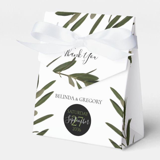 Olive Löv Greenery Bröllop Presentaskar (Framsidan Sidan)