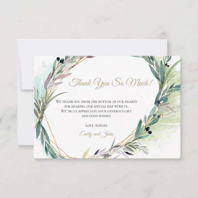 Olive Löv Guld Geometric Ram/Ditt foto Tack Kort (Framsida)