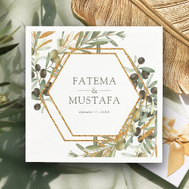 Olive Löv Guld Gren Bröllop Pappersservett