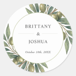 Olive Löv Mediterranean Rustic Bröllop Runt Klistermärke