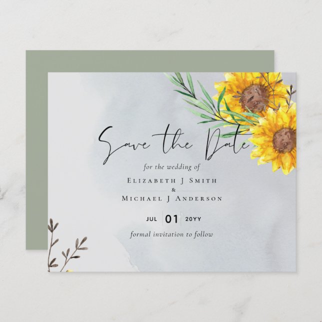 Olive Löv Sunblommor Rustic Bröllop (Fram/baksida)