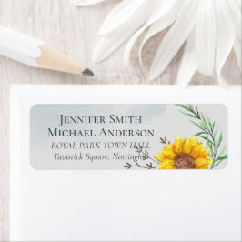 Olive Löv Sunblommor Rustic Bröllop Returadress Etikett