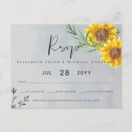 Olive Löv Sunblommor Rustic Bröllop Vykort
