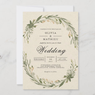 Olive Löv Wandeans Blommigt Bröllop Inbjudningar