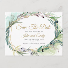 Olive Löv Watercolor Ram/Save Date Vykort
