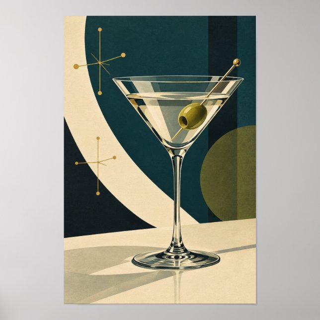 Olive Martini Cocktail – Modern Art Deco Barvägg  Poster (Framsidan)