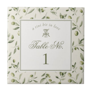 Olive Martini Green Pattern Wedding Table Number Kakelplatta
