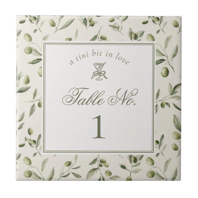 Olive Martini Green Pattern Wedding Table Number Kakelplatta (Framsidan)