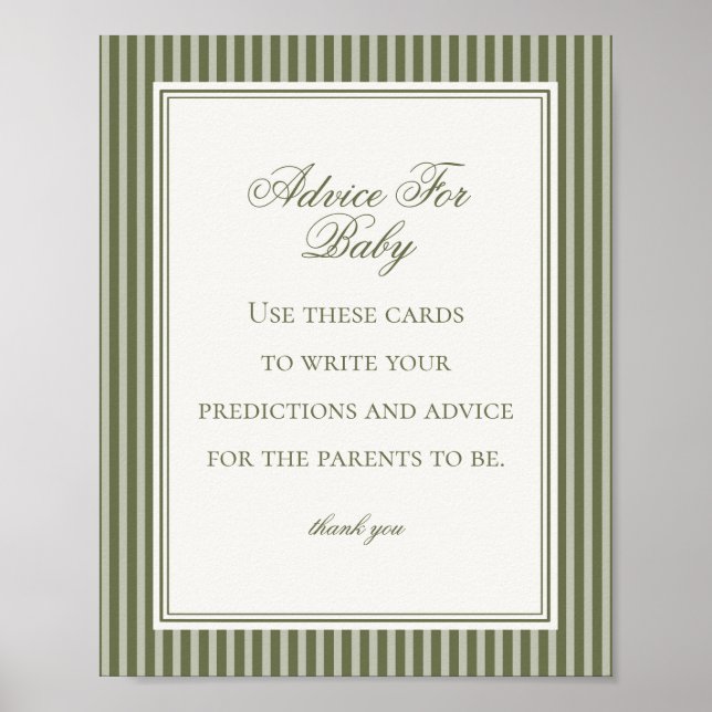 Olive Martini Green Striped Advice for Baby Game Poster (Framsidan)