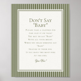 Olive Martini Green Striped Baby Shower Game Poster