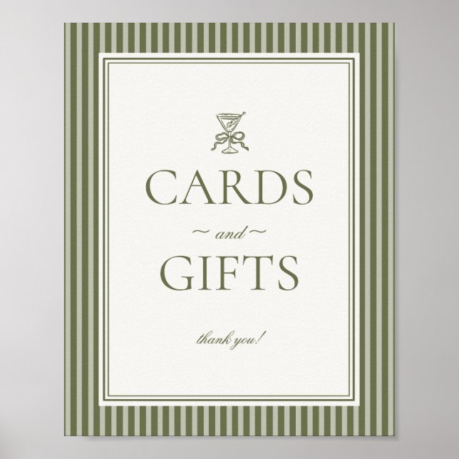 Olive Martini Green Striped Cards and Gifts Sign Poster (Framsidan)