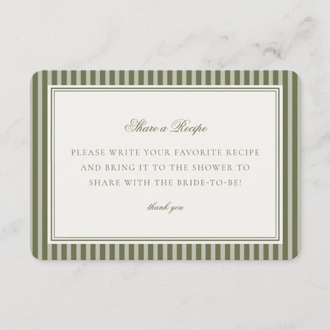 Olive Martini Green Striped Share a Recipe Insert Tilläggskort (Framsida)
