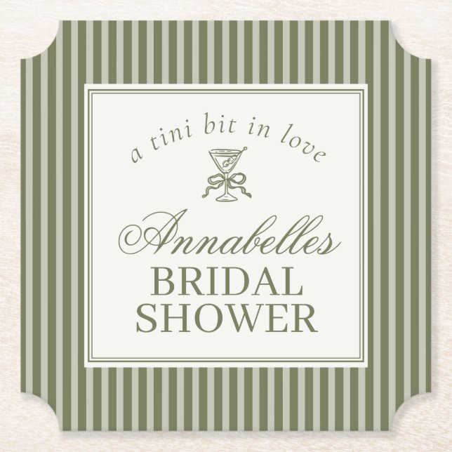Olive Martini Old Money Striped Bridal Shower Underlägg Papper (Framsida)