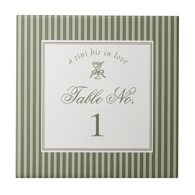 Olive Martini Old Money Wedding Table Number Kakelplatta (Framsidan)