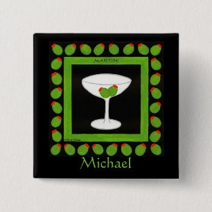Olive Martini Retro Drink Namn Badge Anpassningsba Knapp