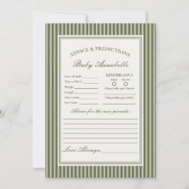 Olive Martini Striped Green Advice for Baby Card Inbjudningar